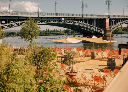 Mainzstrand mit Blick auf Theodor-Heuss-Brücke Mainzstrand mit Blick auf Theodor-Heuss-Brücke