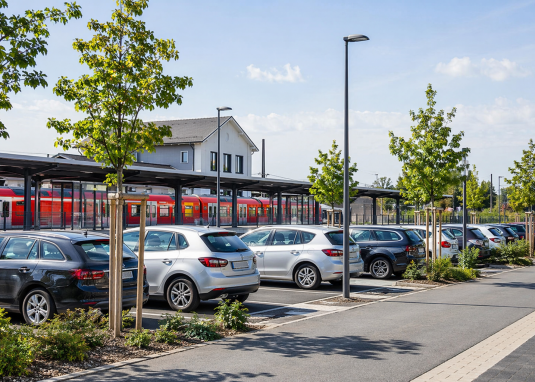 Parkplatz an einem Bahnhof KI Bild © Verbandsgemeinde Gau-Algesheim Parkplatz an einem Bahnhof KI Bild © Verbandsgemeinde Gau-Algesheim