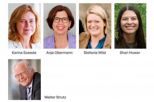 v.l.n.r. Karina Szwede, Anja Obermann, Stefanie Wild, Shari Huwer,
darunter Walter Strutz