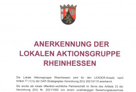 Anerkennungsurkunde LEADER ab 2023 &copy; LAG Rheinhessen
