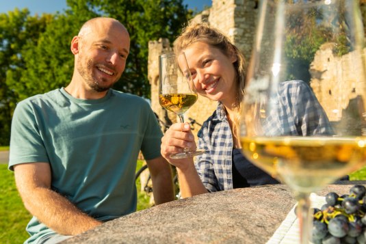 Rest in greenery with wine couple