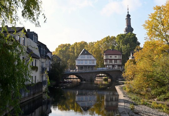 Nahebr&uuml;cke mit Br&uuml;ckenh&auml;usern