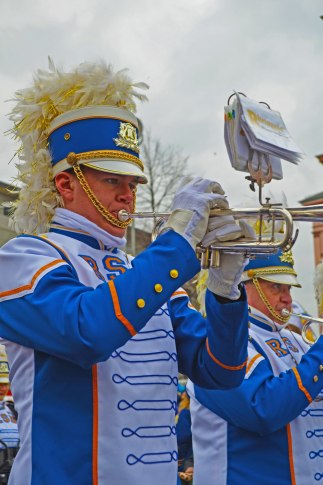 Trompeter der Rheingold Show and Brass Band beim Jugendmaskenzug 2020. Fastnacht in Mainz.  Copyright: Maike Riedel, © Maike Riedel
