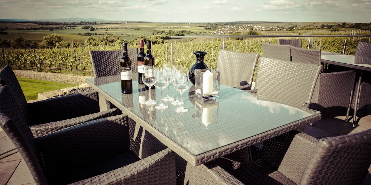 terras met uitzicht in de verte, &copy; Weingut Hagemann