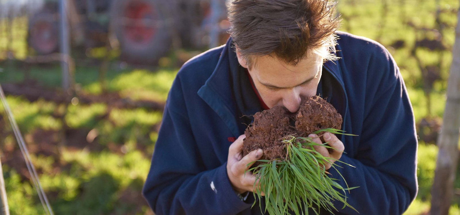 Winemaker Gysler at the inspection of the soil