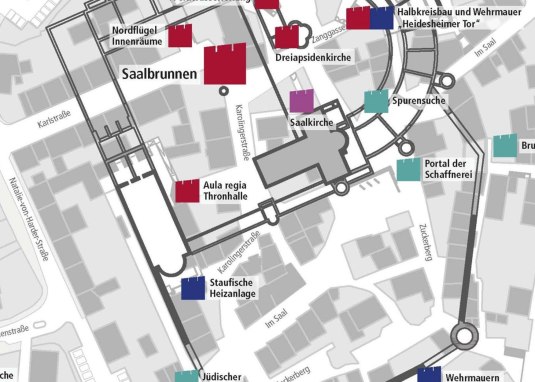 Karte zum Historischen Rundweg Kaiserpfalz &copy; Stadt Ingelheim/Forschungsstelle Kaiserpfalz