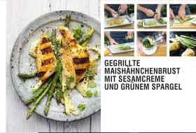 Gegrillte Maish&auml;hnchen mit gr&uuml;nem Spargel und Sesamcreme &copy; Manuel Weyer Culinary Art