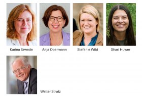 v.l.n.r. Karina Szwede, Anja Obermann, Stefanie Wild, Shari Huwer,
darunter Walter Strutz